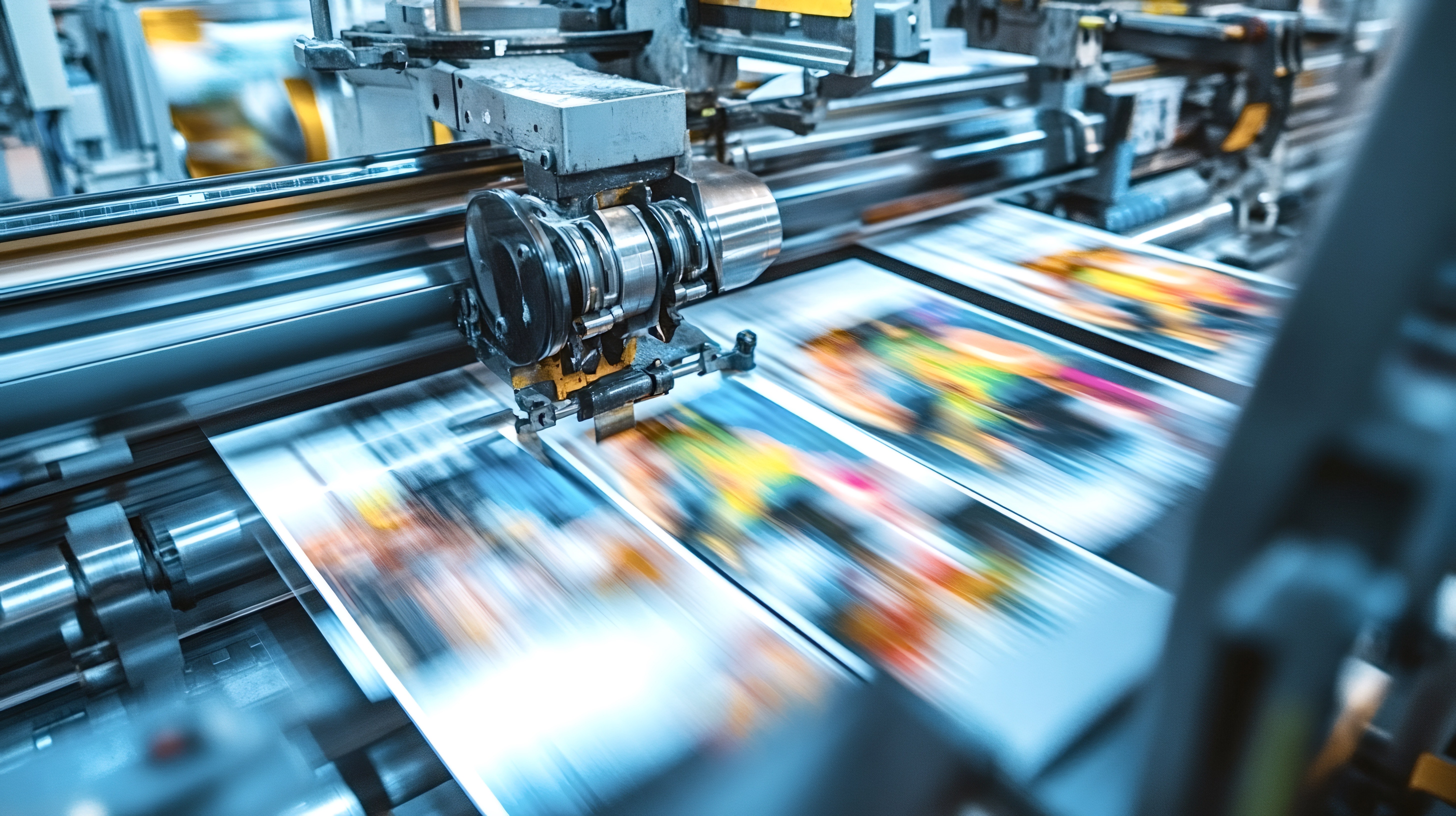 Printed sheets moving quickly through an offset printing press